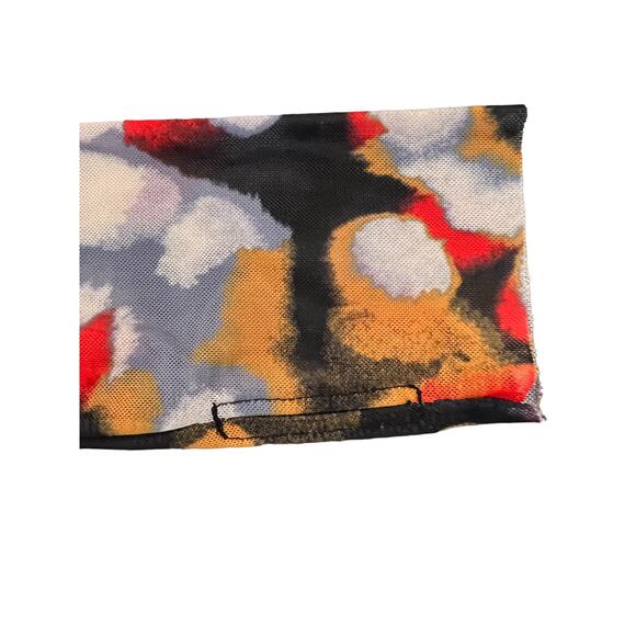 Open Edit Black Floral Painted Confetti Long Sleeve Ruched Mesh Dress - SIZE M - Picture 7 of 10